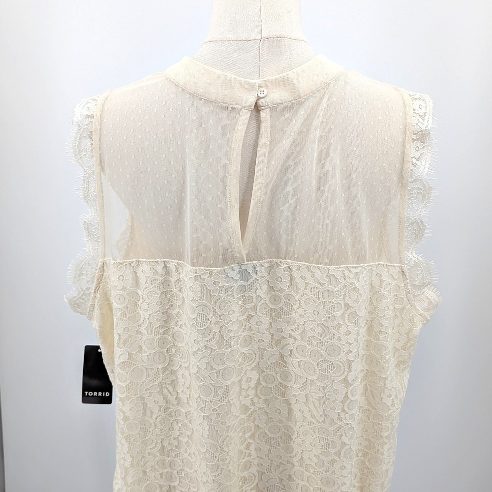 Torrid Lace Blouse Ivory Romantic Boho Mesh Trim Top NWT 1X - Picture 8 of 10